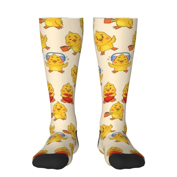 Fotbe Cute Chicken Calcetas Divertidas Estampadas para Hombre y Mujer, Calcetas de Algodón hasta la Rodilla para Caminar, Correr, Enfermería y Embarazo