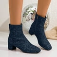 thumbnail image 2 of Women's Sequin Glitter Ankle Boots Block Chunky Heel Rhinestone Western Sock Booties Side Zipper Wedding Bridal Party Dress Shoes, 2 of 5