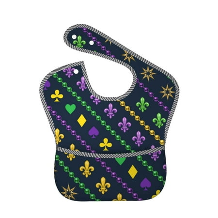 Susaid Mardi Gras Strings of Beads Print Bibs for Babies Toddlers Adjustable Waterproof Free Soft Durable Bibs for eating with Large Pocket Food Catcher