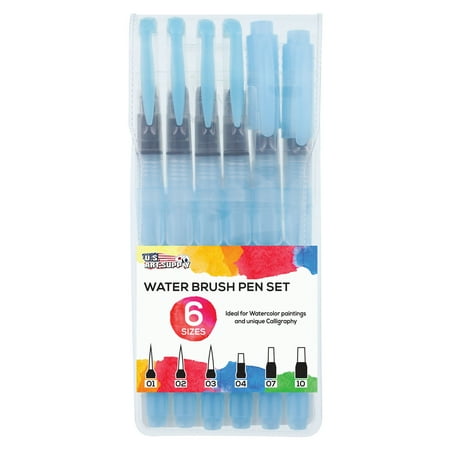 Side Water - U.S. Art Supply 6-Piece Water Coloring Brush Pen Set of 6 (Sizes - 01, 02, 03, 04, 07,10) - Refillable, Watercolor