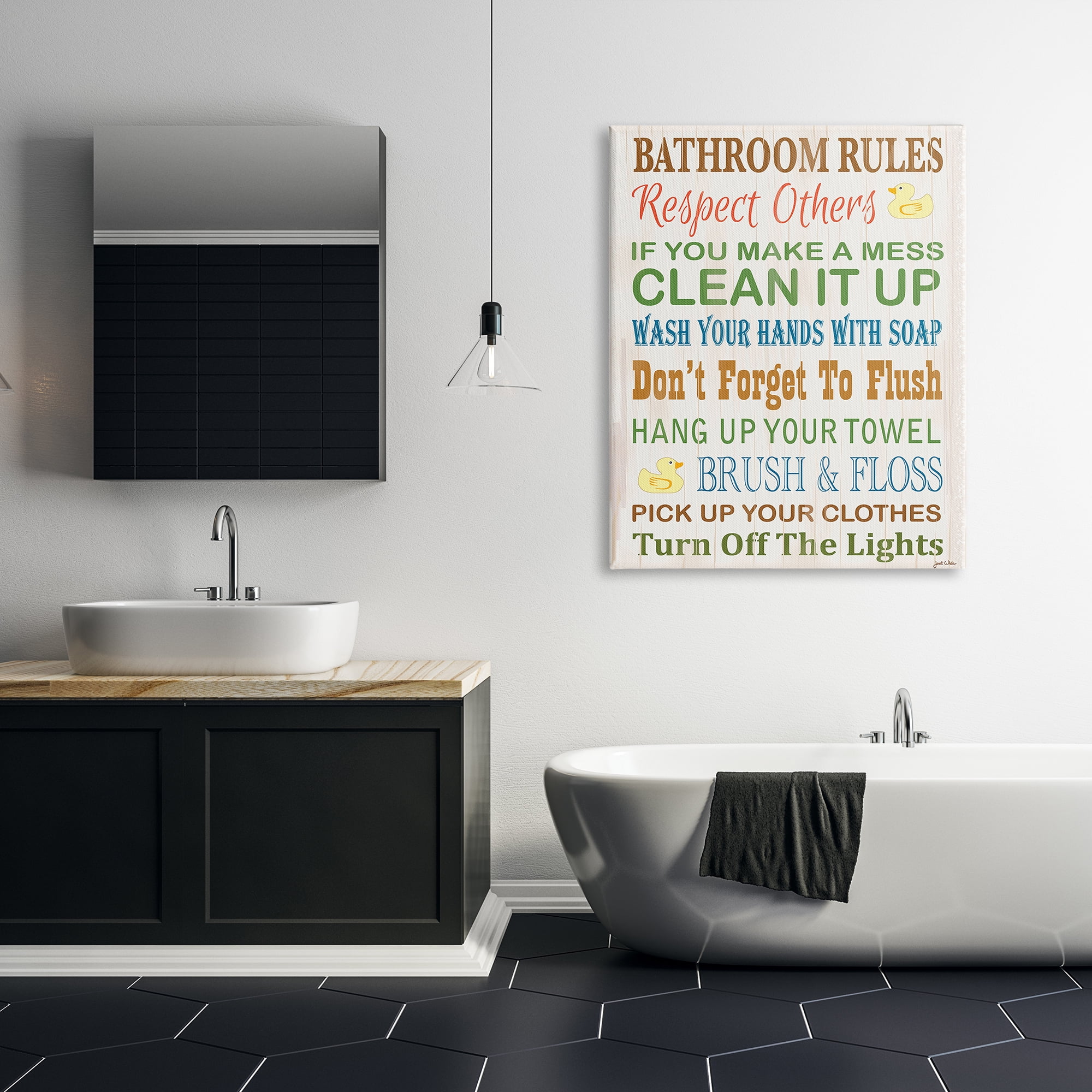 Stupell IndustriesStupell Industries Rules Typography Rubber Ducky Bathroom Wall ArtCanvas Wall Art by Janet White