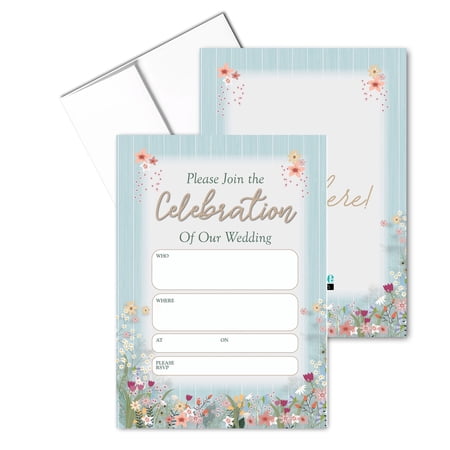 Spring Wildflowers Wedding Invitation - 25 Invites with Envelopes - B15256