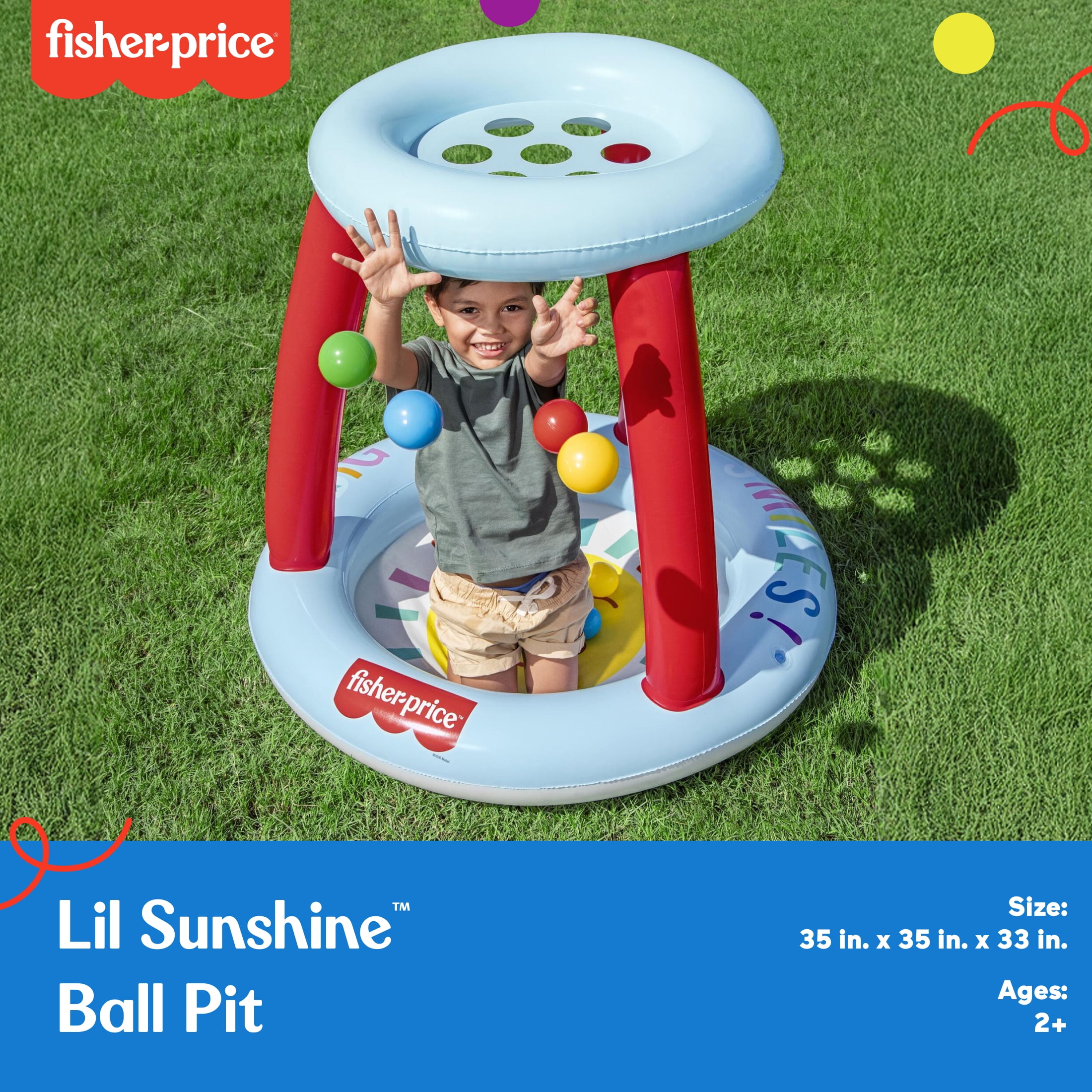 Fisher-Price Lil Sunshine Inflatable Indoor and Outdoor Ball Pit with 15 Play Balls