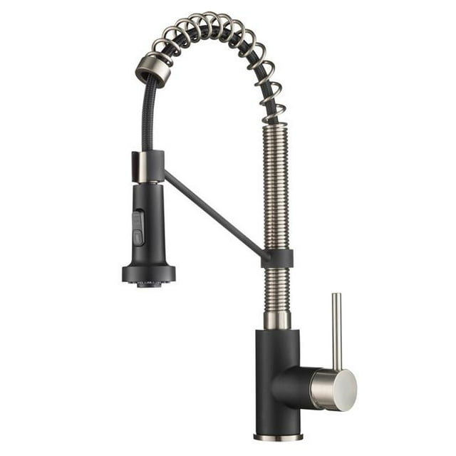Kraus KPF-1610SFSMB 18 in. Spot Free Bolden Commercial Kitchen Faucet with Dual Function Pull-Down Sprayhead in All-Brite - Stainless Steel & Matte Black Finish