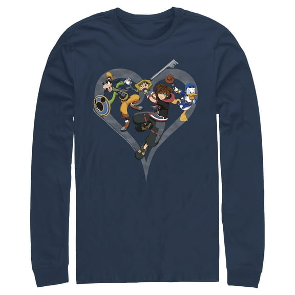 Men's Kingdom Hearts 3 Ready to Fight  Long Sleeve Shirt Navy Blue Small
