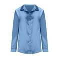 thumbnail image 4 of AherBiu Satin Tops for Women Button down Shirts Long Sleeve Lapel V Neck Ladies Dressy Casual Blouse, 4 of 6