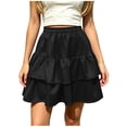 thumbnail image 3 of Busydd Women's Mini Skirt Casual Solid Color Elastic Waist Summer Skirts for Women Fashion A-Line Tiered Skirts S, 3 of 7