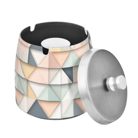 Yayeee Ashtray with Lid for Cigarette Smokeless Stainless Steel Home Ash Holder, Pink Geometric