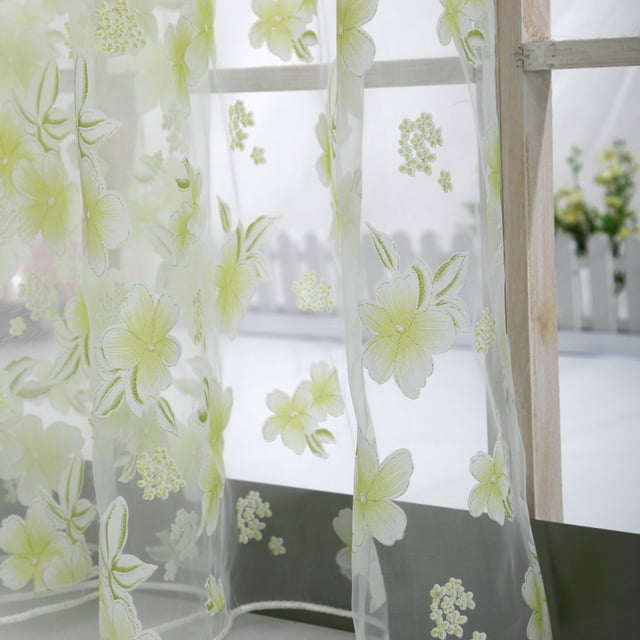 DPTALR Flower Sheer Curtain Tulle Window Treatment Voile Drape Valance 1 Panel Fabric