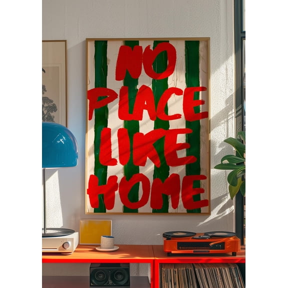 No Place Like Home, Typography Poster, Red Wall Art, Stripe Wall Print, Bedroom Wall Decor, Dopamine Decor, Eclectic Art, Maximalist Poster, Poster Only