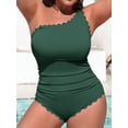 thumbnail image 5 of Asoul Plus Size One Shoulder Scalloped Bathing Suits for Womens Ruched Full Coverage Swimwear Ribbed One Piece Swimsuit Womens, 5 of 11
