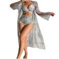 thumbnail image 4 of Jacenvly 2024 Cover-Up Split Three-Piece New Style Long Sleeve Swimsuit Floral with Cover up Surfing Swimwear Comfortable Women'S Printed Bikini Straps Split Set Three Piece Set Gray, 4 of 11