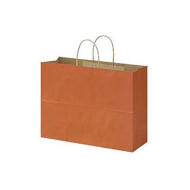 SSWBasics Large Burnt Orange Paper Shopping Bags - 16”L x 6”D x 12 ½”H - Case of 100