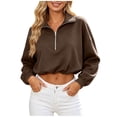 thumbnail image 4 of Qgtaibl Women Quarter Zip Cropped Sweatshirts Drawstring Hem Lapel Workout Shirt Lantern Long Sleeve Loose Fit Casual Pullover Tops Brown XL, 4 of 8