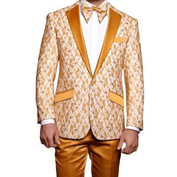 Men Insomnia Manzini Blazer Stage Performer Singer Prom MZN139 Gold Lace Model