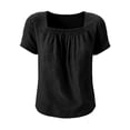 thumbnail image 5 of Xdegoge Womens Linen Elegant Square Neck Short Sleeve Pleated Front Tunic Blouses Textured Lightweight Fabric Casual Loose Fit Vintage Smocked Bodice Work Office Shirts Tees Tops, 5 of 5