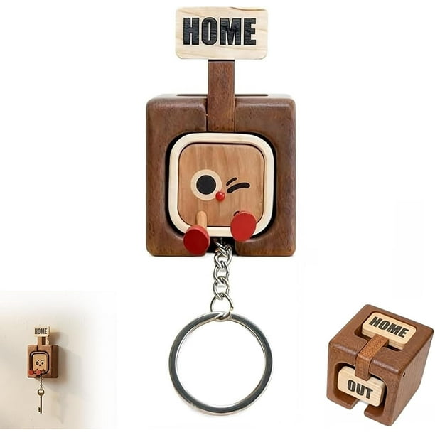 Llavero de madera para pared | Organizador de llaveros de madera maciza con ganchos | Accesorio decorativo para bolso | Diseño con vetas de madera natural