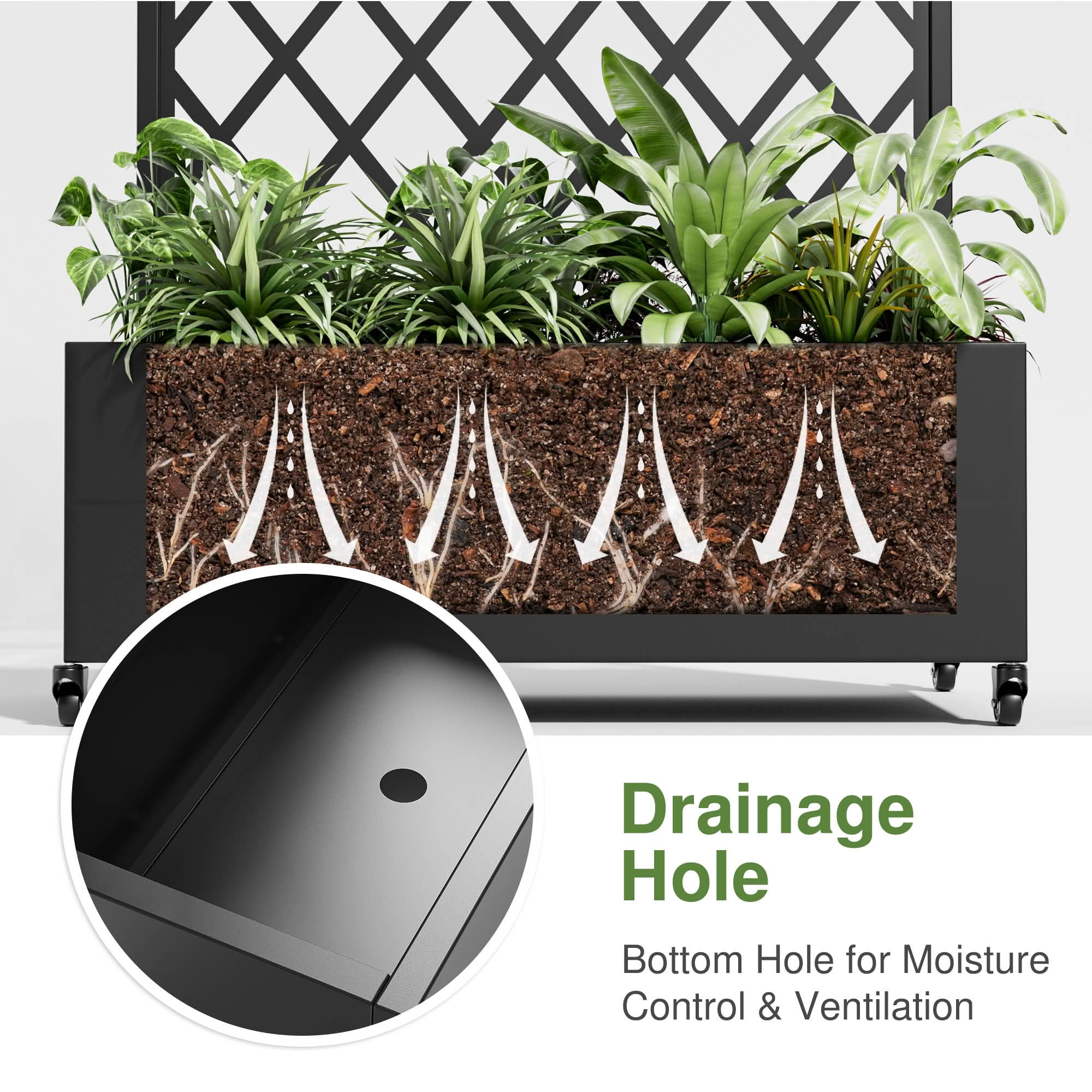 MAYEERTY 72x35x16 Inch Black Metal Rectangular Planter Box with Trellis, 3 Piece Set for Outdoor Garden & Patio