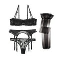 thumbnail image 4 of Women Push Up Cotton Bras Set Lace Lingerie Bra and Thong and Garter and Stocking 4pcs, 4 of 5