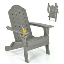 Gymax Patio Folding Adirondack Chair Weather Resistant Cup Holder Yard Grey