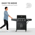 thumbnail image 6 of Outsunny 4 Burner Propane Gas Grill with Side Burner, 50,000 BTU Steel Outdoor Barbecue, Wheels, Warming Rack, Shelf, Cabinet, Thermometer, Black, 6 of 9