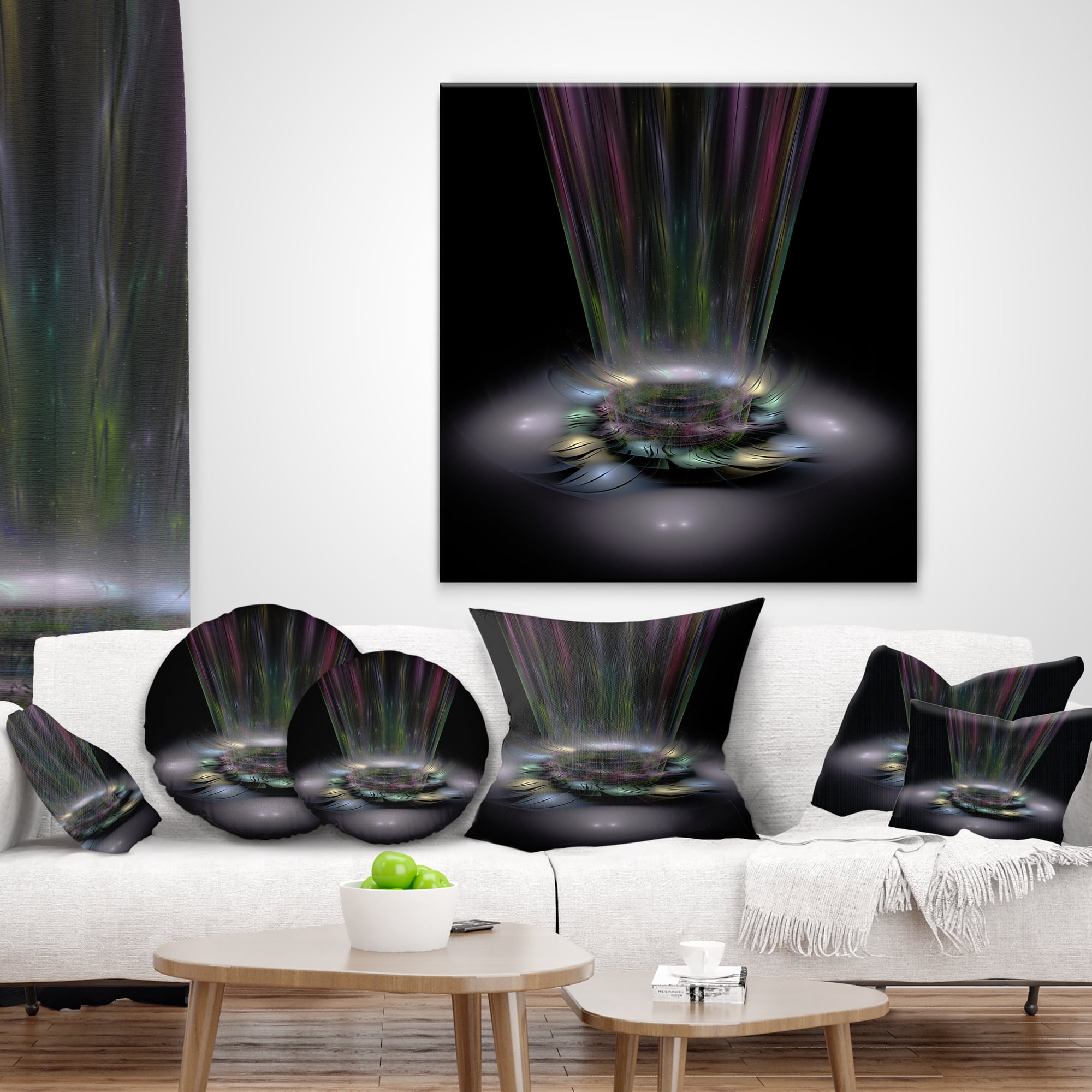 Designart Shiny Colorful Abstract Flower Theme - Flower Throw Pillow - 18x18