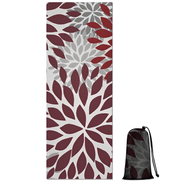 Red Floral and Petal Pattern Hot Yoga Mat Towel Non Slip for Hot Yoga - Quick-Drying Yoga Mat Cover with 4 Corner Pockets with Travel Bag - Hot Yoga Towel Non Slip Grip Moisture Wicking Sweat 70"x26"