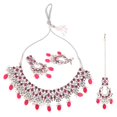 thumbnail image 6 of Efulgenz Pink Bohemian Indian Oxidized Vintage Bridal Sets Faux Pearl Kundan Choker Necklace Earrings & Head Chain Fashion Statement Jewelry set for Women, 6 of 10