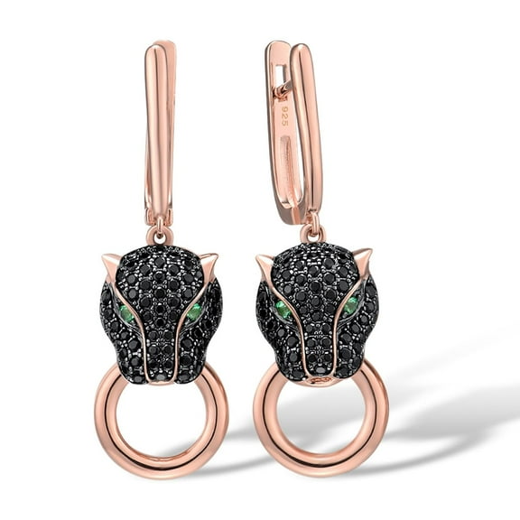 Santuzza Panther Earrings 925 Sterling Silver Leopard Earring Black Spinel 14K Rose Gold Plating Jaguar Jewelry