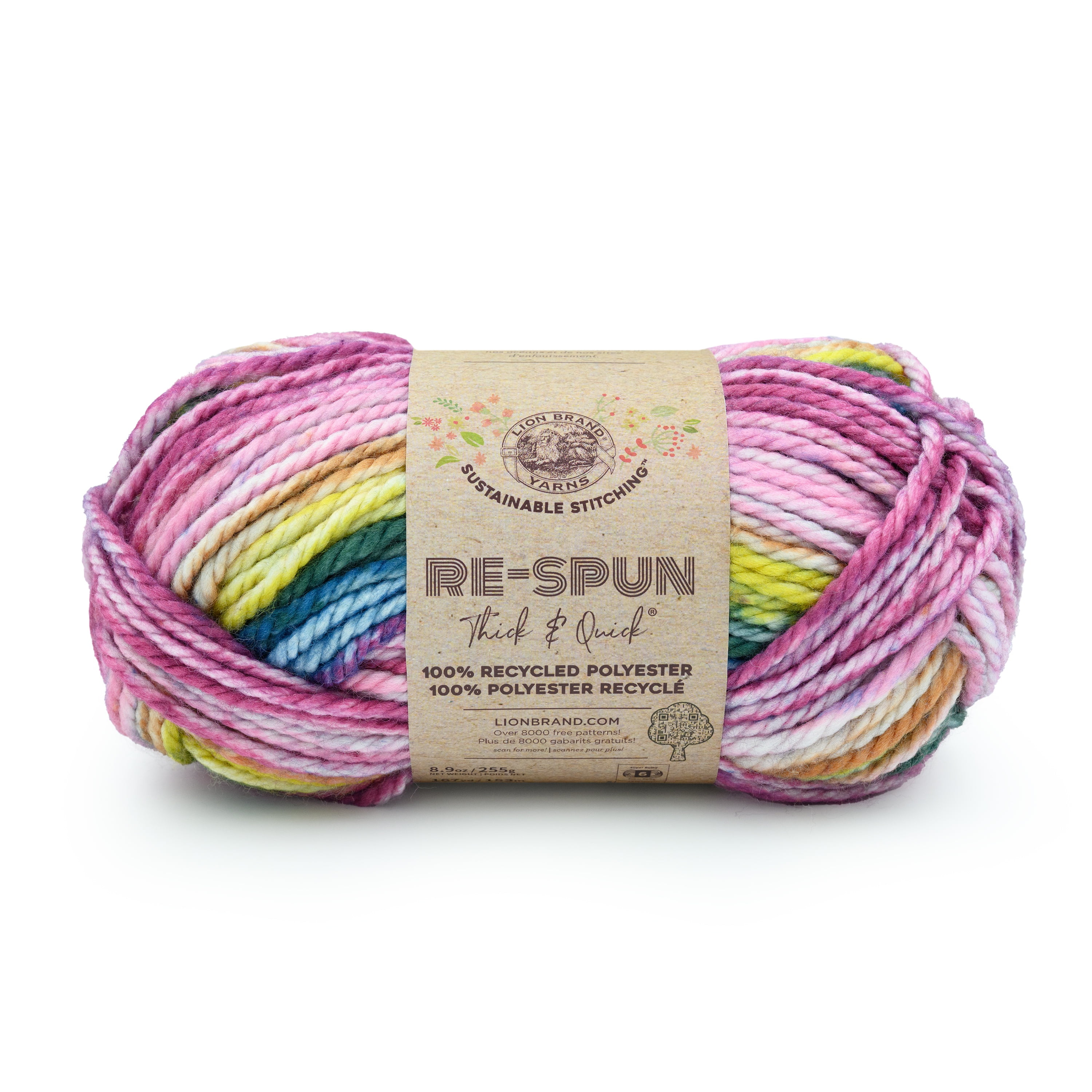 Fil Lion Brand Re-Spun Thick & Quick Fluers de Prés, Fil Polyester recycle, 255g/ 153m, 1-CT