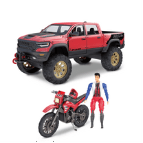 Adventure Force Free Wheeling Dirt Bike Adventure Playset with RAM Red Metal Truck, Child 3 and up