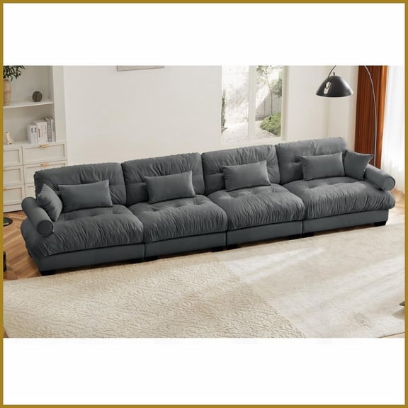 Vintage Velvet Modular Sectional Sofa with Ergonomic Bolstered Armrests - Oversized Deep Seat Cloud Couch for Living Room/Lounge