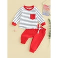 thumbnail image 2 of Infant Baby Boys Pants Set, Long Sleeve Crew Neck Striped T-shirt with Elastic Waist Pants, 2 of 8