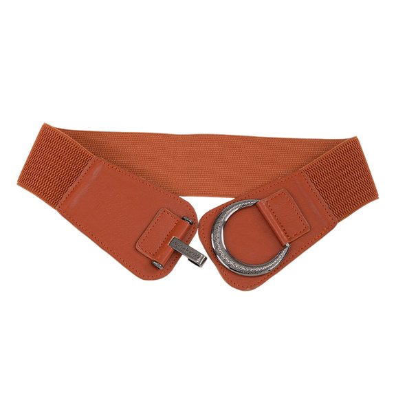 NUZYZ Women Elastic Corset Solid Color Metal Hanging Buckle Belt Faux Leather Slimming Body Waistband Dress Shirt Decoration