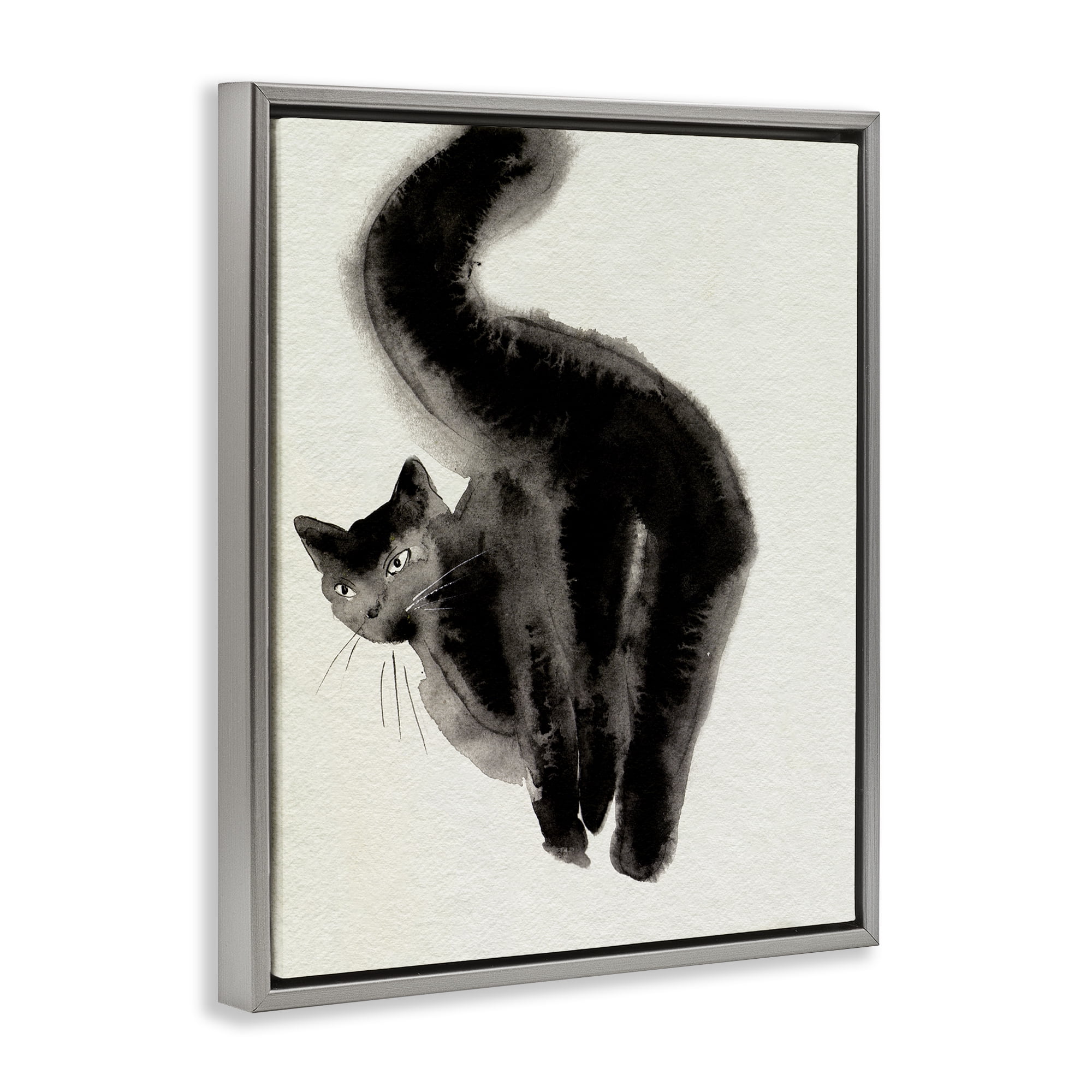 Stupell Industries Fun Black Cat Behind Animals Painting Gray Floater Framed Canvas Art Print Wall Art, 25 x 31
