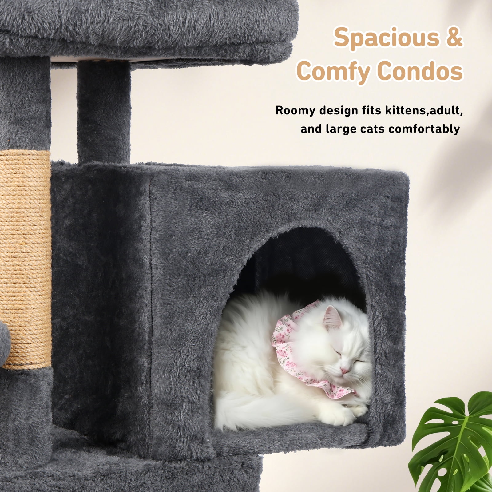 ZephyPaws 32" Cat Tree Tower for Kittens,Multi-Level Cat Scratching Posts with Condos,Padded Perch,Hanging Toys,Dark Grey