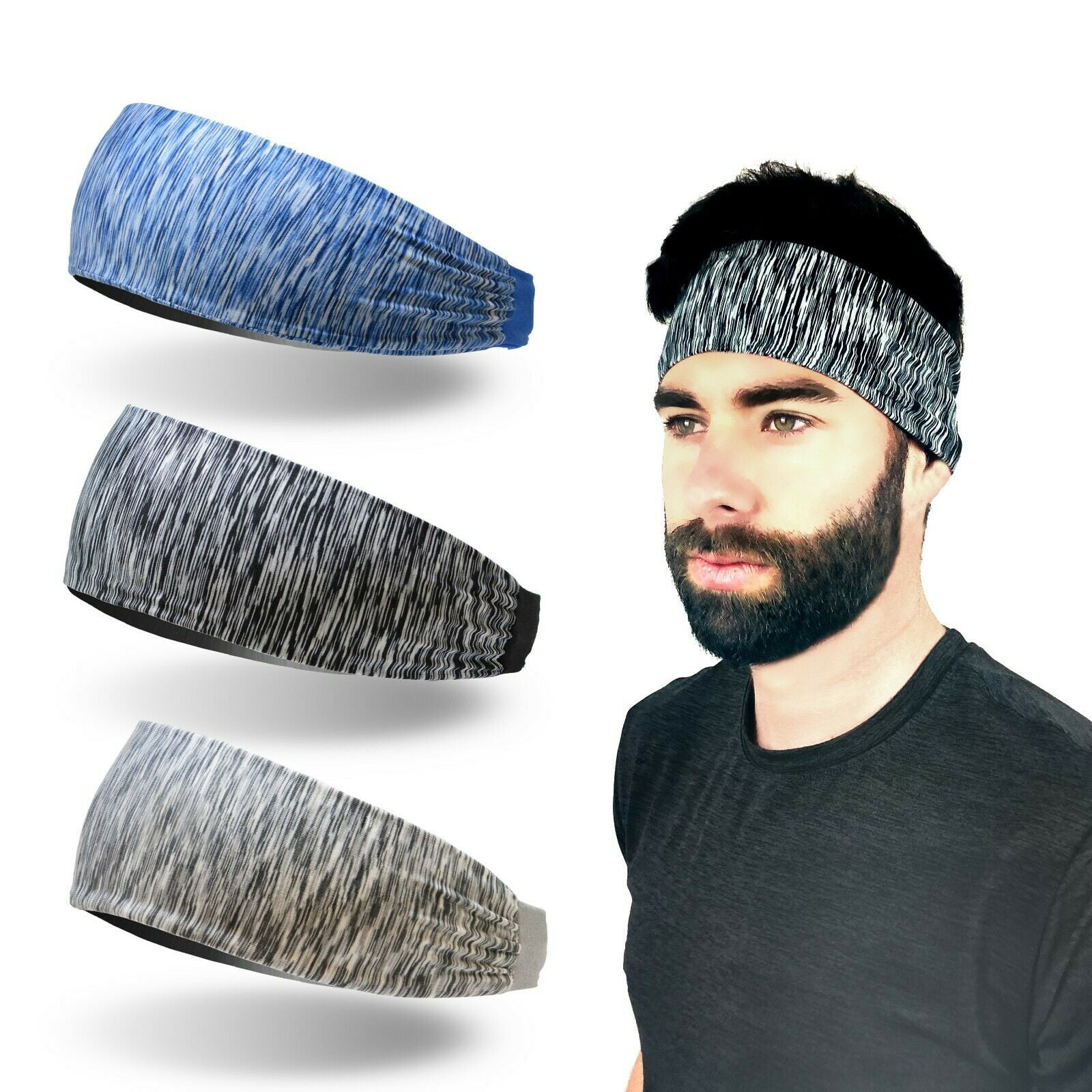 3pcs Men Sport Headband Male Elastic Fitness Sweatband Hairband Workout