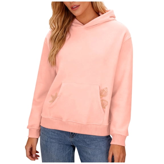 Ltctricy Hoodies for Women Soft Casual Long Sleeve Embroidered Hooded Sweatshirts Pullover Sweater Tops with Pockets(Pink,Small)