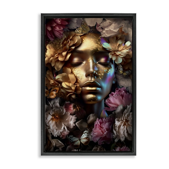 Stupell Industries Lavish Floral Face Plants & Flowers Painting Black Floater Framed Canvas Art Print Wall Art, 17 x 25