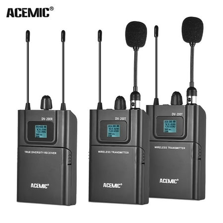 Canon Video Recording Camera ACEMIC DV200 Dual Channel UHF Wireless Microphone System LCD Display 50M Effective Range with 2 Transmitter & 1 Receiver for Canon Nikon Sony DSLR Camera Camcorder Interview Sound Recording ()