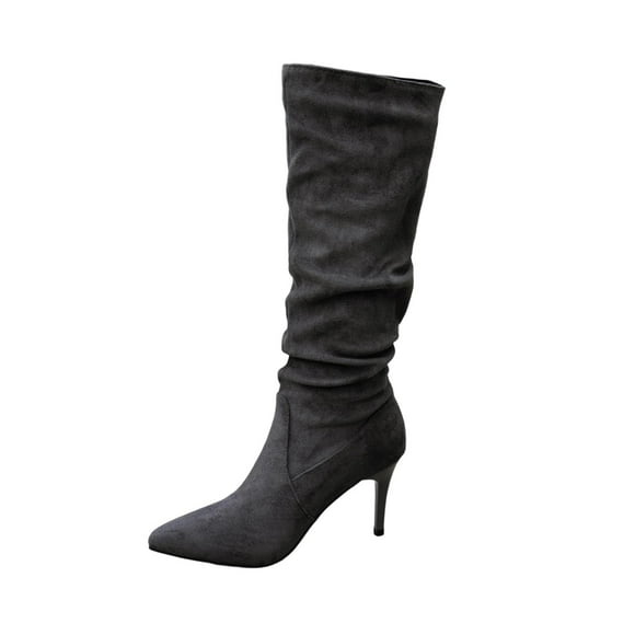 Dark Gray Ladies Casual Winter Boots With Slim Heel And Tall Construction For All-Day Wear