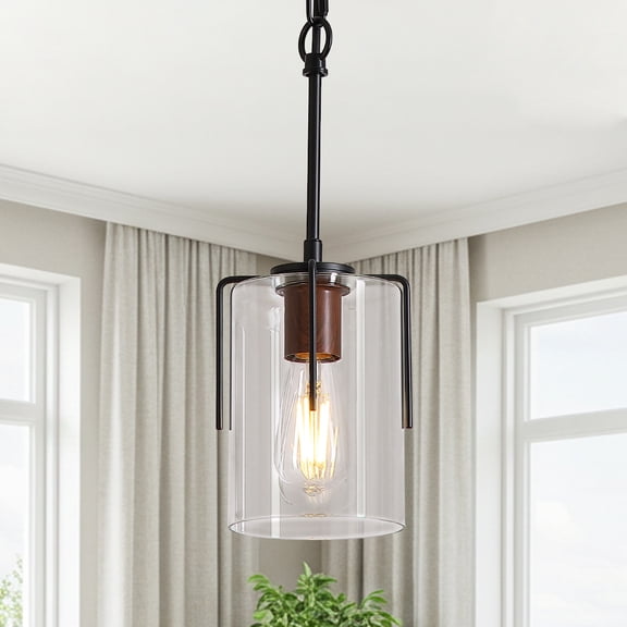 Wellspeed 5-inch black pendant light Fixture,Modern Adjustable Heigh with Clear Glass for Kitchen Island, dining room, Entryway,bar, bedroom.(Bulb not inculded.)
