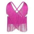 thumbnail image 4 of TiaoBug Women Salsa Latin Dance Top V-Neck Sleeveless Fringe Crop Top for Performance Competition Hot Pink S, 4 of 6