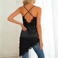 thumbnail image 5 of Women's Lace Embellished Tops Satin Spaghetti Strap Deep V Neck Tank Top Asymmetrical Hem Soft Daily Going Out Summer Camisole, #02 Black, XXL, 5 of 7