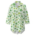 thumbnail image 4 of Xoenoiee Green Shamrock Stripe Print Womens Swimsuit Cover Up Dress St. Patrick's Day Long Sleeve Button V Neck Summer Beach Dress Shirt Curved Hem Vacation Outfits Plus Size, S, 4 of 7