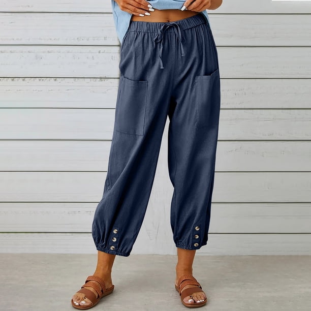 WILLBEST Pantalones Casuales elegantes para Mujer, Capri de Cintura Alta con Cordón y Bolsillos, Diseño de Pierna Ancha y Corte Corto para Un Uso Diario Cómodo. XXXXL