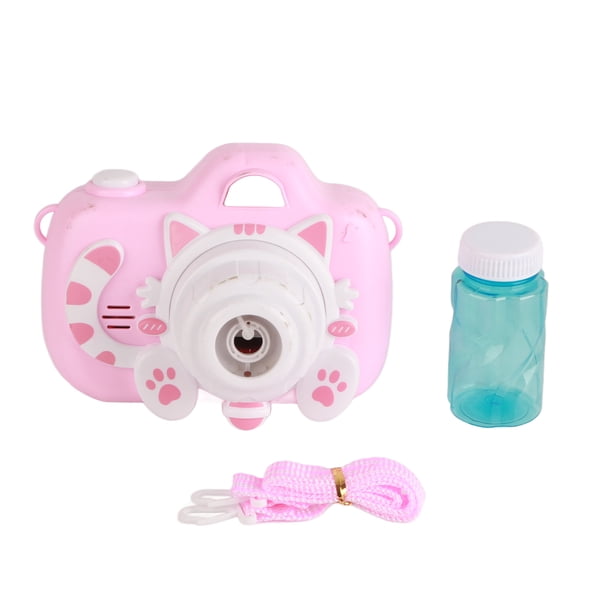 Cámara para niños, máquina de burbujas, diseño de tirantes, jabón para exteriores, juguetes de burbujas con música ligera