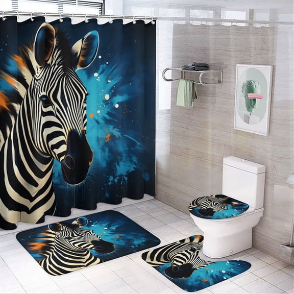 Tigers Wolves Zebras Animals Shower Curtain And Rugs Mat Set For Bathroom Bath Curtains Decoration Accessories Bathtub Screen 4 Pcs