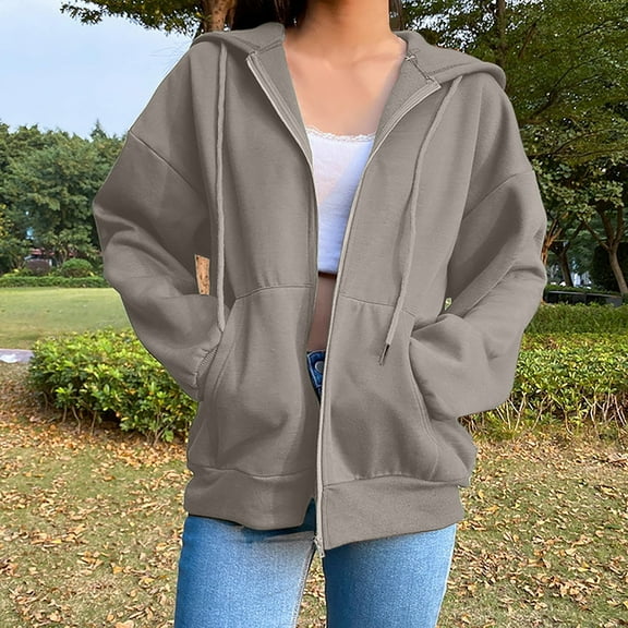 Aloohaidyvio Sweatshirts Womens Solid Hooded Plush Sweatshirt Long Sleeve Jacket Loose Coat