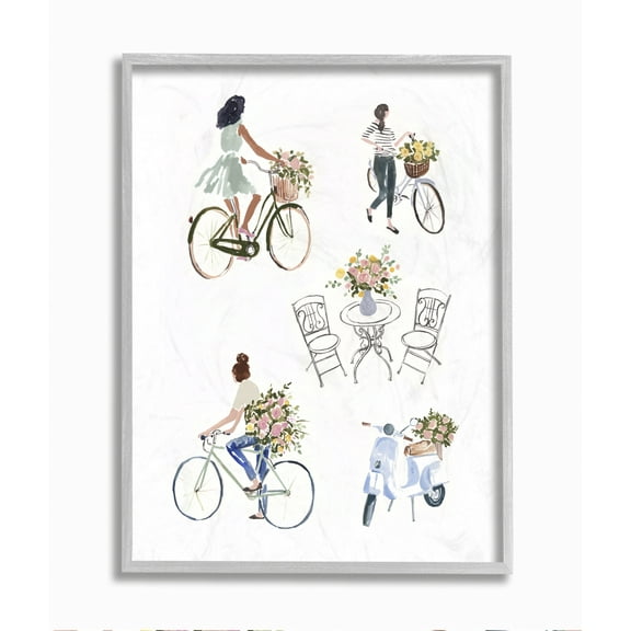 Stupell Industries Paris Flowers And People Watercolor Painting Gray Framed Wall Art, 16 x 20, byVictoria Borges